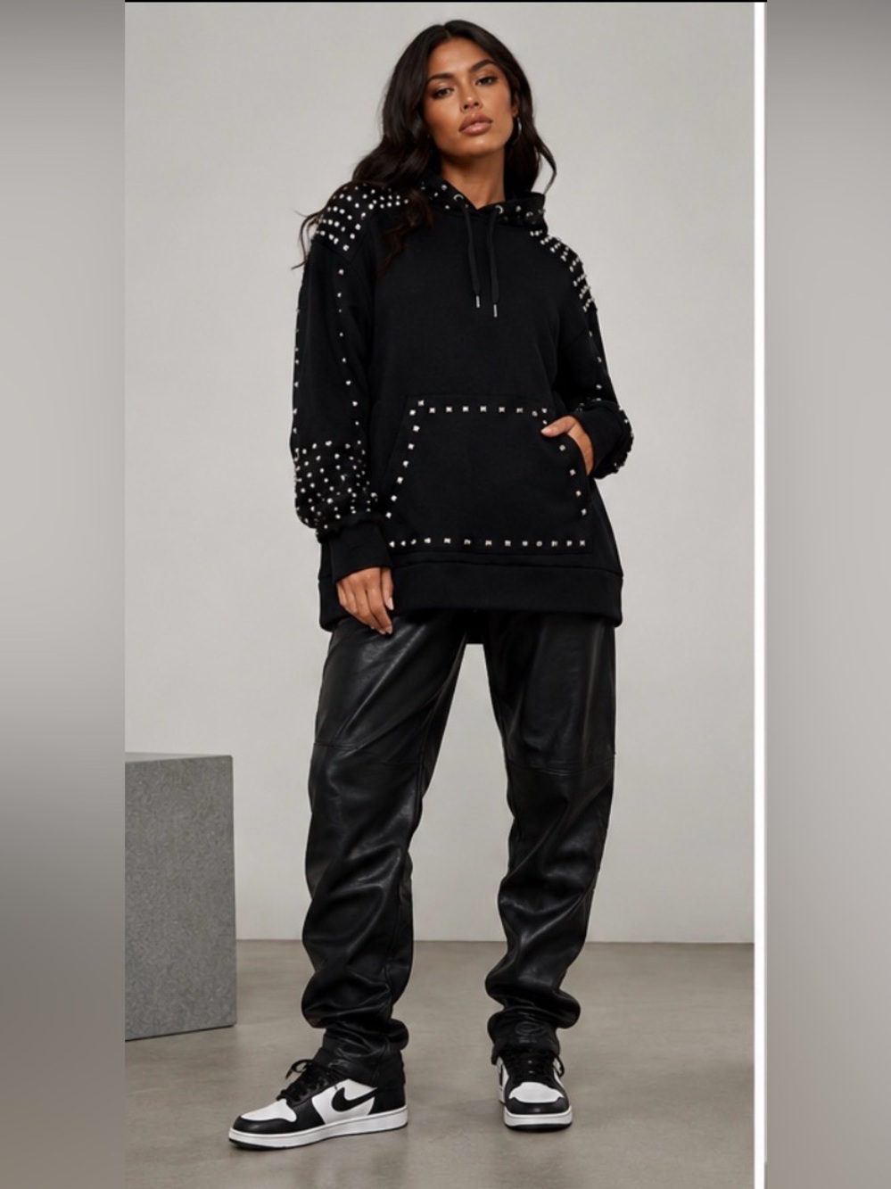 NWOT Manière De Voir Silver Studded Oversized Hoodie Black Size 8